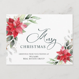 Carte Postale Joyeux Noël Rouge Poinsettia Salutation d'entrepri