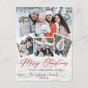 Carte Postale Joyeux Noël Rustic Birch Bark 4 PHOTO Salutation