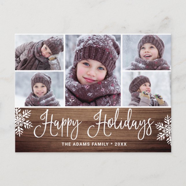 Carte Postale Joyeux Noël Rustique 5 PHOTO Salutation Holiday (Devant)