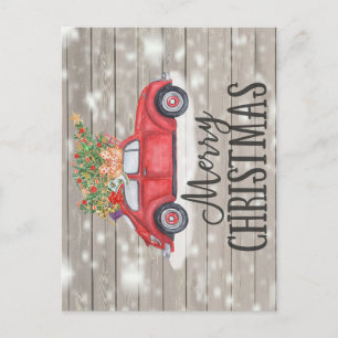 Carte Postale Joyeux Noël Rustique Vintage Car Présente Arbre
