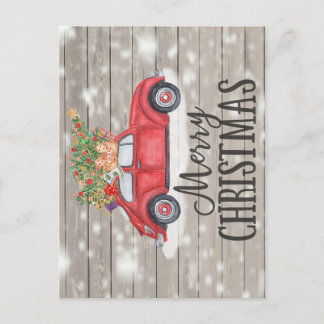 Carte Postale Joyeux Noël Rustique Vintage Car Présente Arbre