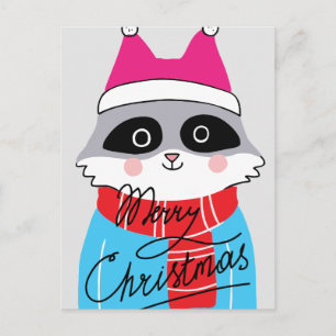 Carte Postale Joyeux Noël Vacances heureuses Raton laveur d'hi