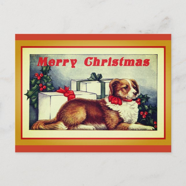 Carte Postale Joyeux Noël Vintage chien (Devant)