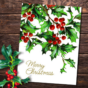 Carte Postale Joyeux Noël Vintage Holly Berries avec message