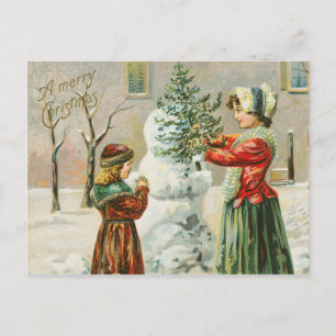 Carte Postale Joyeux Noël vintage Snowman hiver