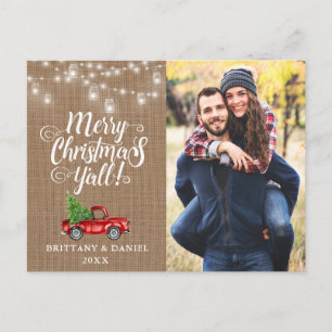 Carte Postale Joyeux Noël Y'all Lights Burlap Camion Photo