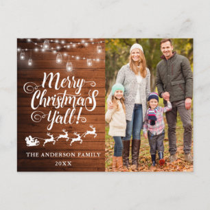 Carte Postale Joyeux Noël Y'all Lights Wood Family Photo