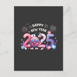 Carte Postale Joyeux Nouvel An 2025 Soins infirmiers Disco Ball 