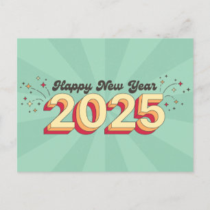 Carte Postale Joyeux Nouvel An 2025 typographie de style rétro