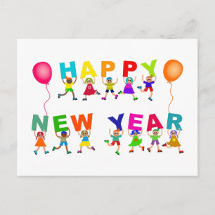 Carte Postale Joyeux Nouvel An Caricature Divers Enfants Texte