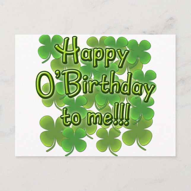 Carte Postale Joyeux O'Anniversaire pour moi avec des Shamrocks (Devant)