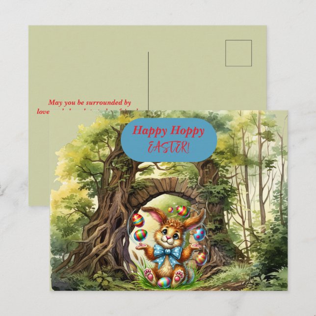Carte Postale Joyeux oeufs de lapin de Pâques Hoppy (Devant / Derrière)