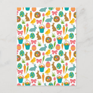 Carte Postale Joyeux oeufs de Pâques Poussins lapin Patten