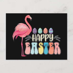 Carte Postale Joyeux Panier d'oeufs de lapin de Flamant rose de 
