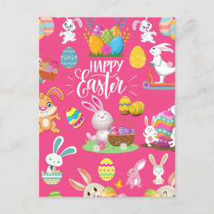 Carte Postale Joyeux Pâques, Amusants Souhaits De Lapin Et Color