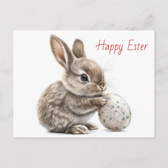 Carte Postale Joyeux Pâques - Drôle lapin avec Oeuf délice (Devant)