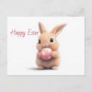 Carte Postale Joyeux Pâques - Drôle lapin avec Oeuf délice
