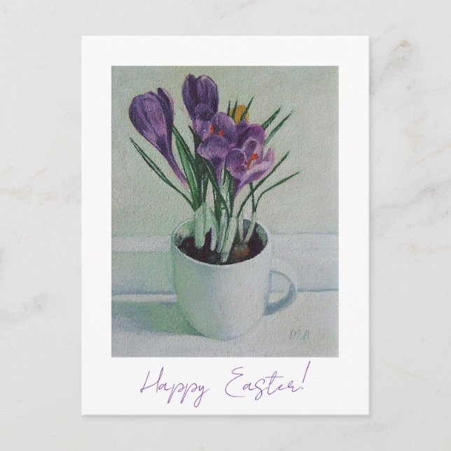 Carte Postale Joyeux Pâques joli crocus violet art floral (Devant)