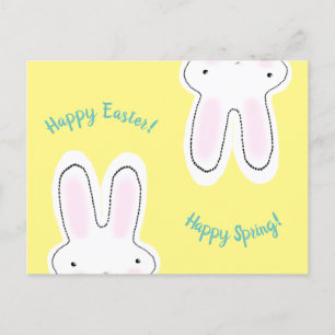 Carte Postale Joyeux Pâques Joyeux Printemps jaune mignon lapin