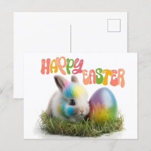Carte Postale Joyeux Pâques   Lapin avec oeuf coloré
