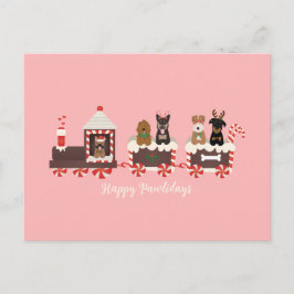 Carte Postale Joyeux Pawlidays Chien Noël Train de vacances