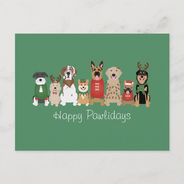 Carte Postale Joyeux Pawlidays Chiens Red Green (Devant)