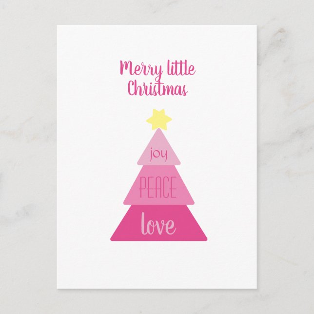 Carte Postale Joyeux Petit Arbre de Noël Rose Chaud mignon Simpl (Devant)