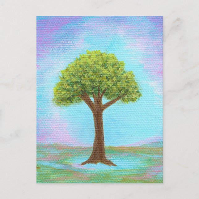 Carte Postale Joyeux Petit Arbre Whimsical Paysage Art Blue (Devant)