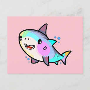 Carte Postale Joyeux petit requin souriant avec des bulles.