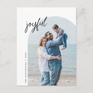 Carte Postale Joyeux, Photo de famille, Cadre d'arc, Salutation
