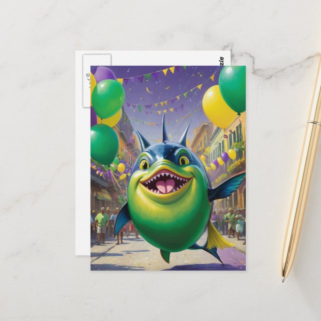 Carte Postale Joyeux poisson Mardi Gras (Devant/Arrière en situation)