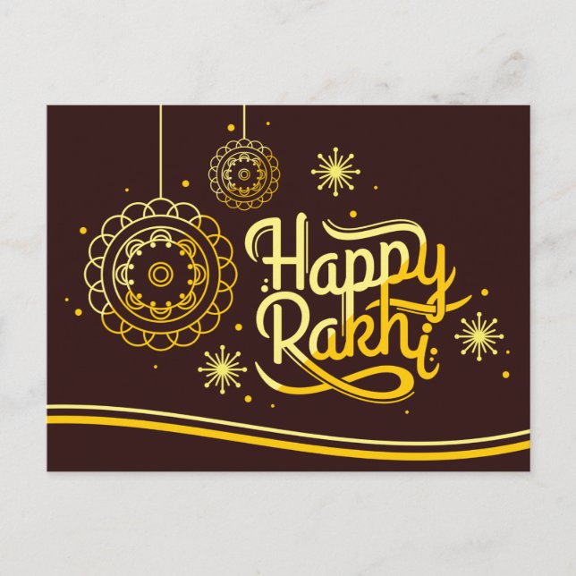 Carte Postale Joyeux Rakhi, Raksha Bandhan, brun, or (Devant)