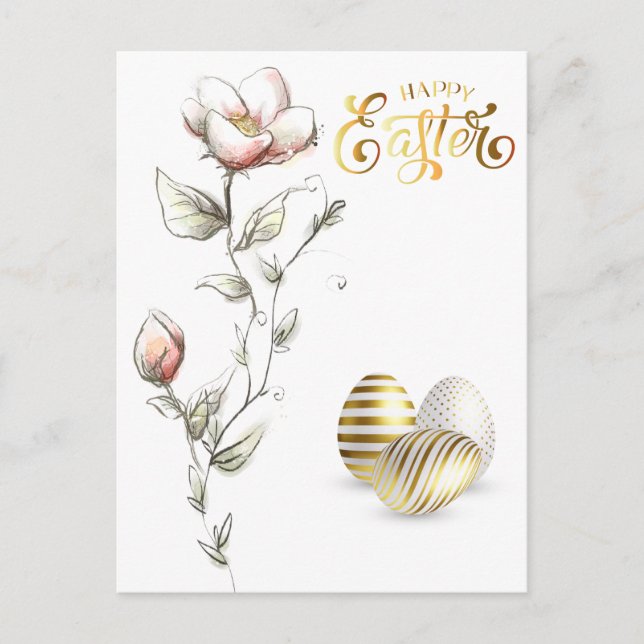 Carte Postale Joyeux Roses des oeufs d'or de Pâques (Devant)