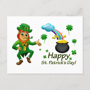 Carte Postale Joyeux Saint Patrick's Day Leprechaun Arc-en-ciel
