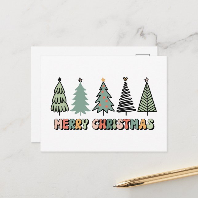 Carte Postale Joyeux Sapin de Noël Rétro Noël (Devant/Arrière en situation)