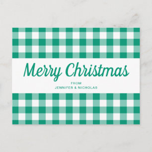 Carte Postale Joyeux script de Noël En vichy chèques verts
