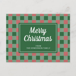 Carte Postale Joyeux script de Noël Festive Green Plaid