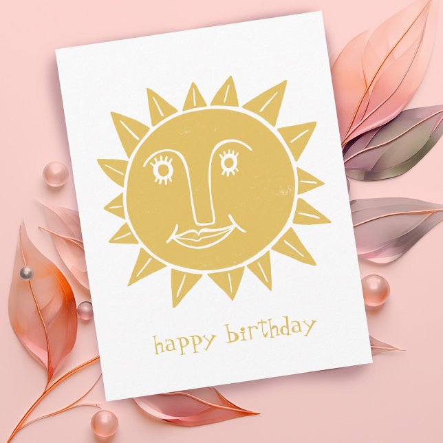 Carte Postale Joyeux soleil JOYEUX ANNIVERSAIRE PERSONNALISÉ (Cheerful Sun Illustration Boho  HAPPY BIRTHDAY CUSTOM Postcard
)