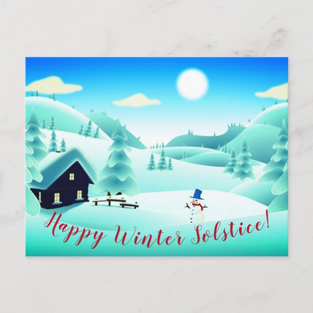 Carte Postale Joyeux Solstice d'hiver ! Snowman Scenery Personna (Devant)