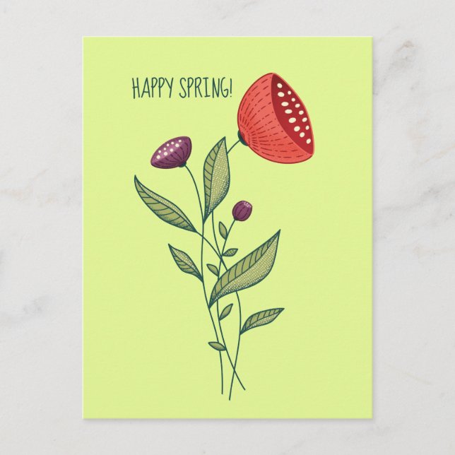 Carte Postale Joyeux Spring Flower Line Art (Devant)