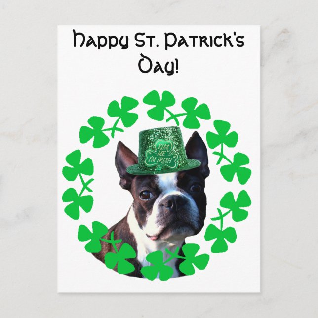 Carte Postale Joyeux St. Patricks Day Boston Terrier (Devant)