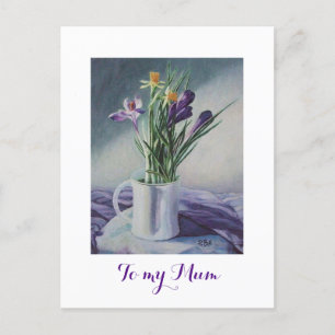 Carte Postale Joyeux tableau de fleurs de crocus violet de la fê