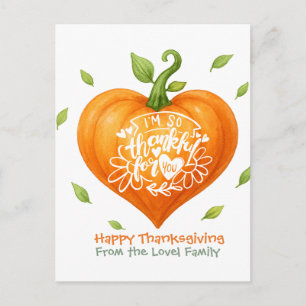 Carte Postale Joyeux Thanksgiving Cœur reconnaissant Citrouille 