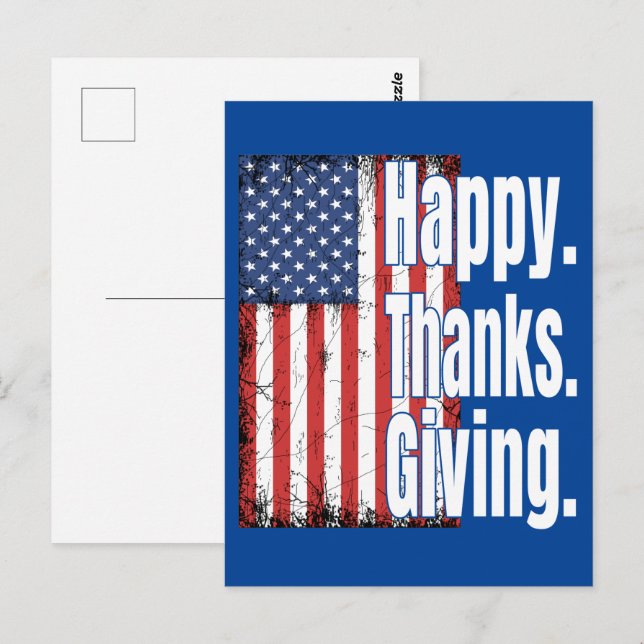 Carte Postale Joyeux Thanksgiving Drapeau Américain  (Devant / Derrière)