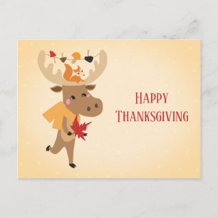 Carte Postale Joyeux Thanksgiving Élan Écureuil Coloré