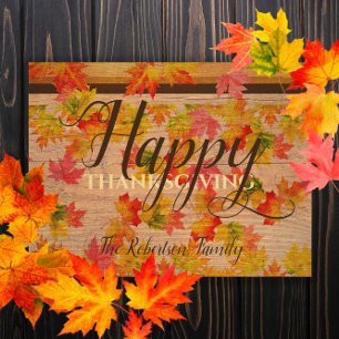 Carte Postale Joyeux Thanksgiving Feuilles de Érable sur Bois de