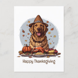 Carte Postale Joyeux Thanksgiving Golden Retriever Chien