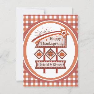 Carte Postale Joyeux Thanksgiving Reconnaissant & Bénis Panneau 