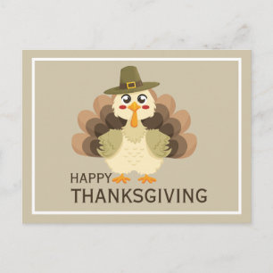 Carte Postale Joyeux Thanksgiving Simple Mignon Dinde Drôle