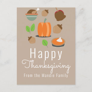 Carte Postale Joyeux Thanksgiving Tarte au potiron, dinde, nourr